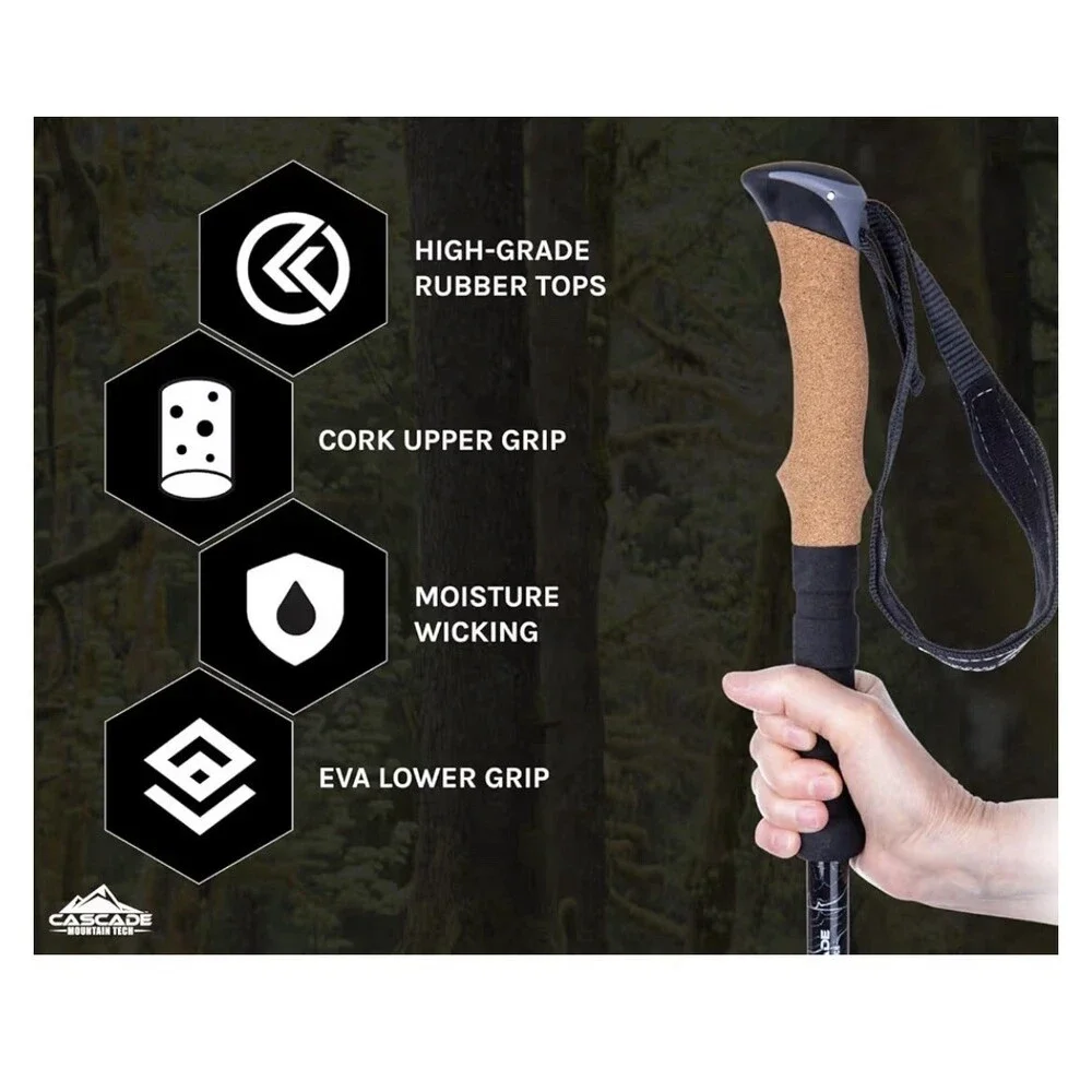 Trekking Poles Cascade Mountain Tech Quick Lock Cork Grip  26”-54” Walking Stick